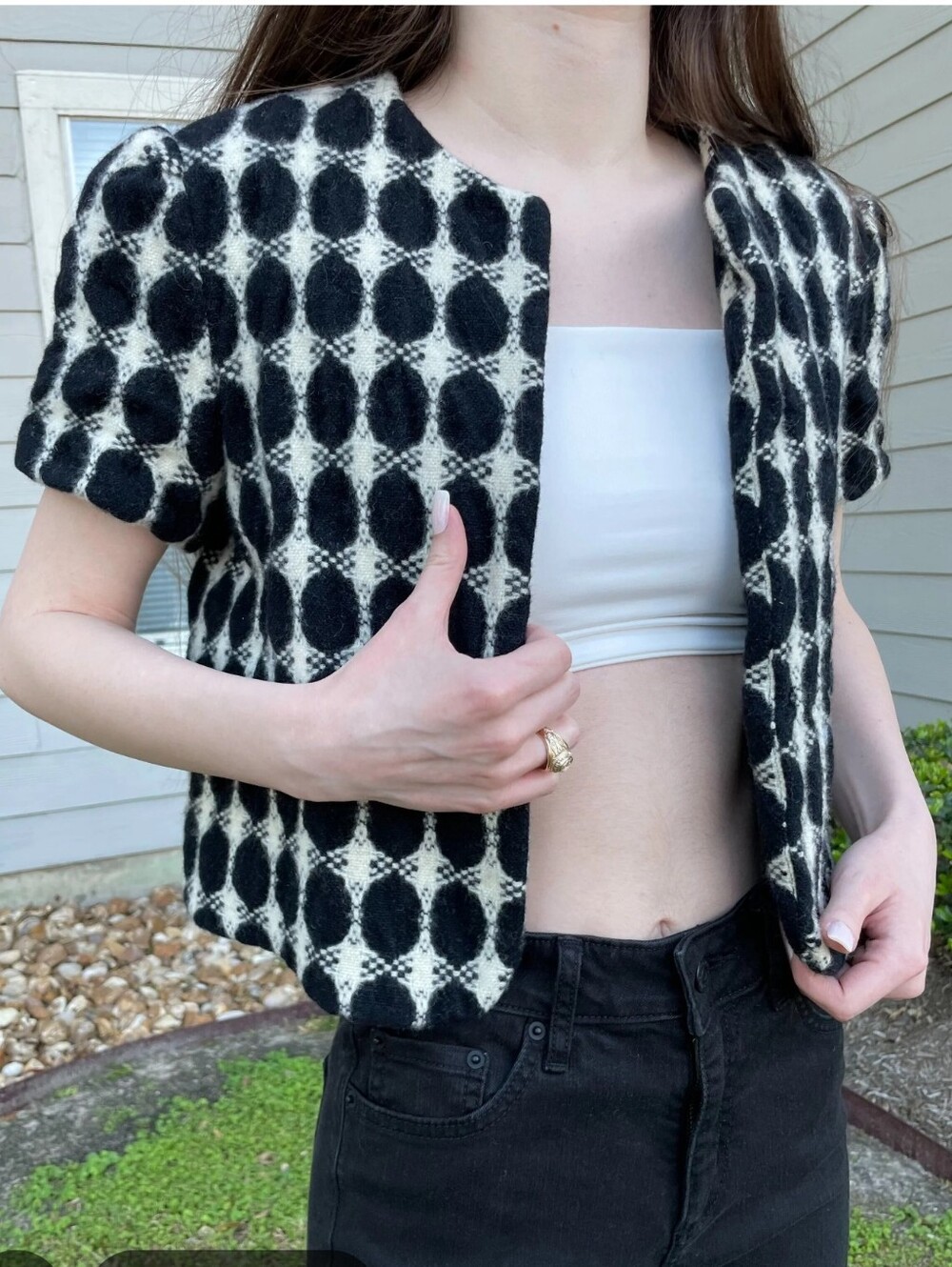 Michael Kors Short Sleeve Cropped Jacket Women’s Wool Open Front